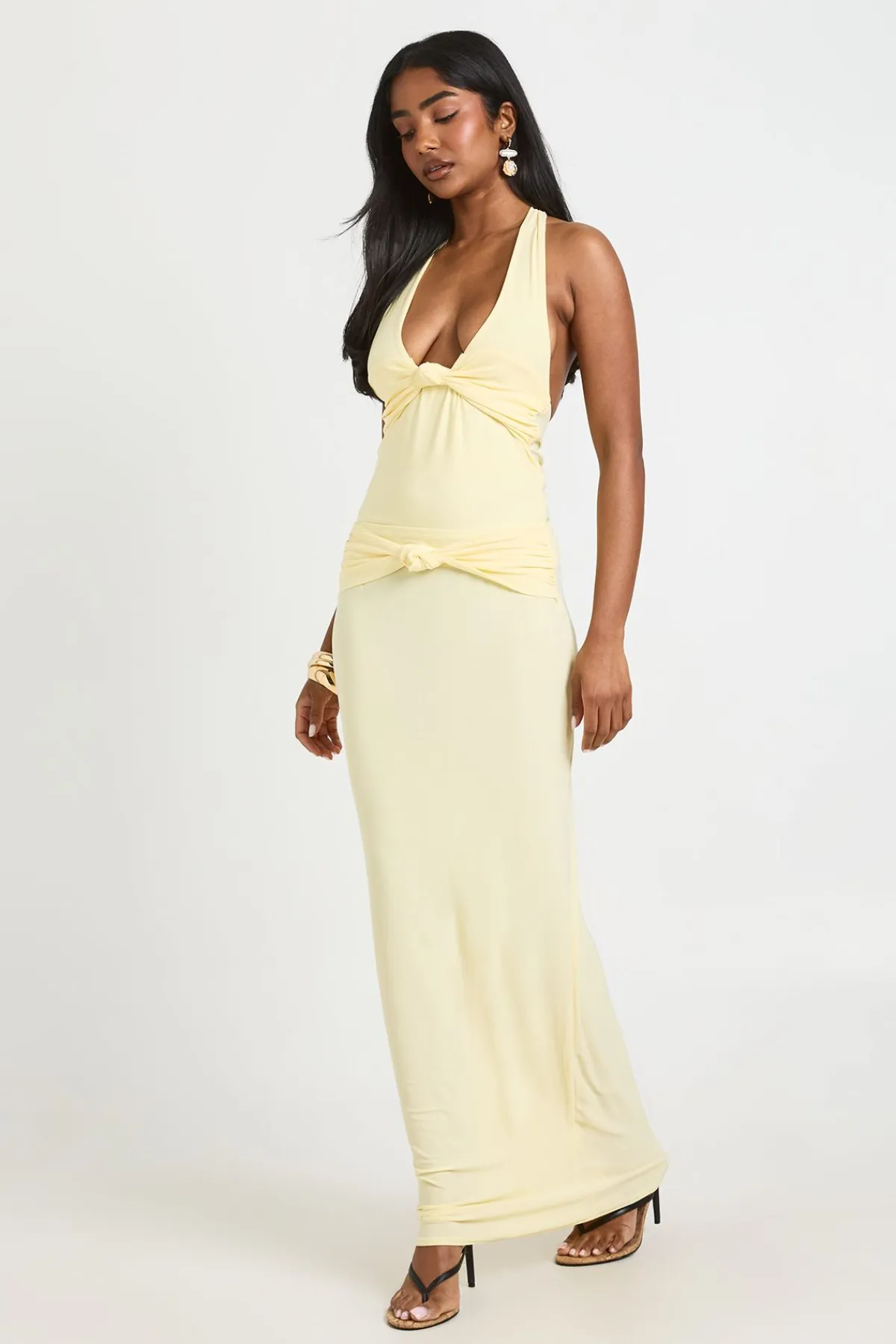 boohoo Jupe Longue Maxi En Tissu Slinky Double Couche Avec Détail Nœud<Femme Jupes|Jupes