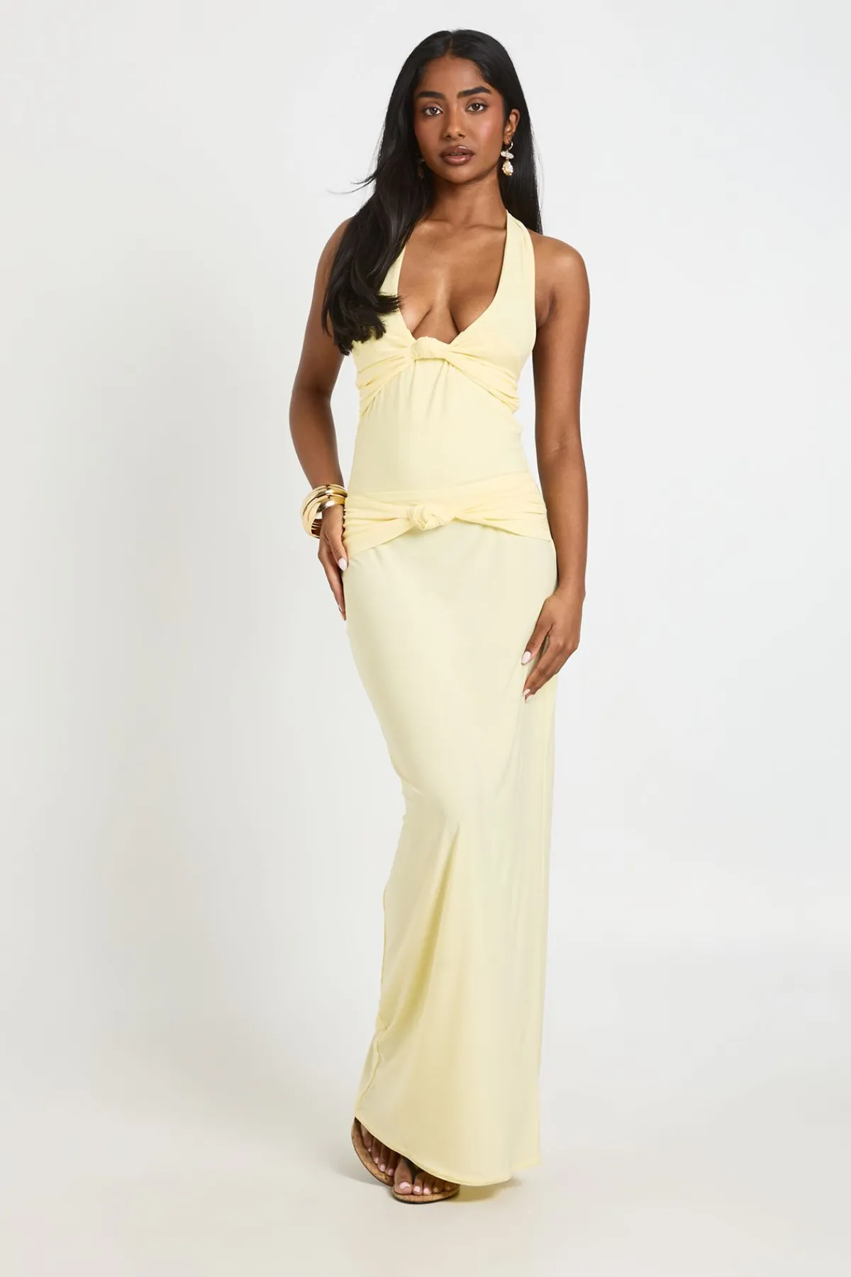 boohoo Jupe Longue Maxi En Tissu Slinky Double Couche Avec Détail Nœud<Femme Jupes|Jupes