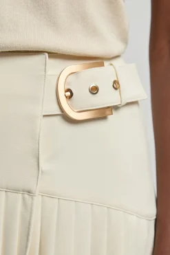 Jupe Longue Petite en Crêpe Tailleur Plissée Portefeuille avec Détail Boucle