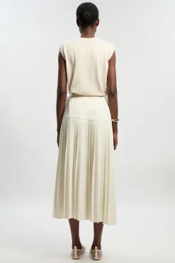 Jupe Longue Petite en Crêpe Tailleur Plissée Portefeuille avec Détail Boucle