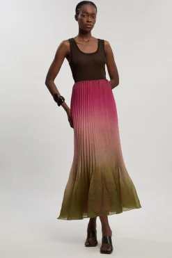 KarenMillen Jupe Longue Plissée En Organdi Slub Tissé<Femme Jupes|Jupes