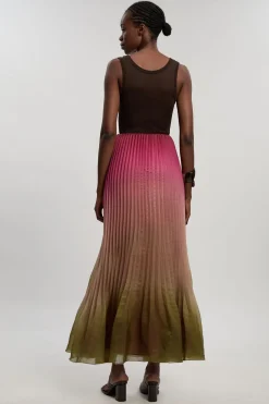 KarenMillen Jupe Longue Plissée En Organdi Slub Tissé<Femme Jupes|Jupes