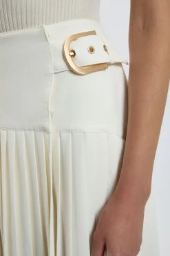 Jupe Longue Portefeuille Plissée en Crêpe Ajustée avec Détail Boucle