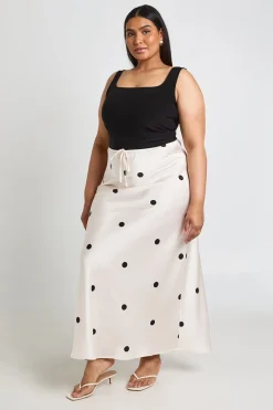 boohoo Jupe Longue Satinée À Pois Avec Cordon De Serrage Grande Taille<Femme Jupes|Jupes