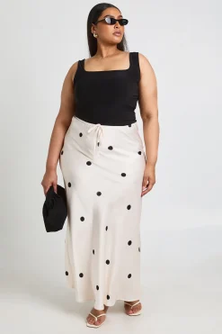 boohoo Jupe Longue Satinée À Pois Avec Cordon De Serrage Grande Taille<Femme Jupes|Jupes