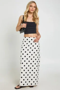 boohoo Jupe Longue Taille Basse Aspect Lin À Pois Petite Polka<Femme Jupes|Jupes