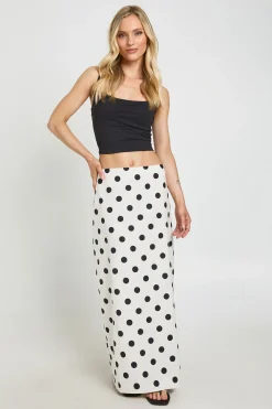 boohoo Jupe Longue Taille Basse Aspect Lin À Pois Petite Polka<Femme Jupes|Jupes