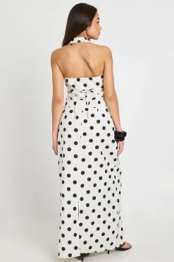 Jupe Longue Taille Basse À Pois Effet Lin