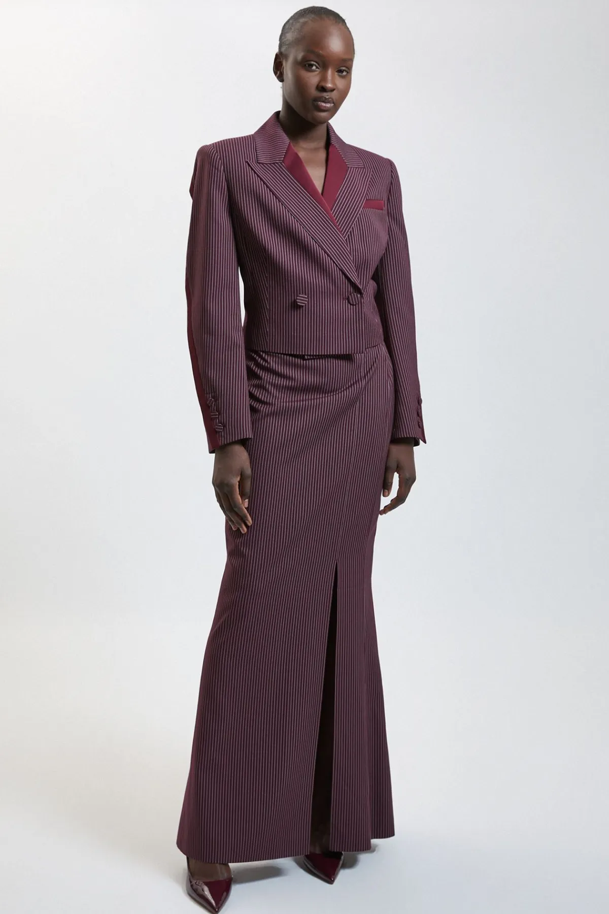 KarenMillen Jupe Longue Tailleur À Rayures Tennis Et Mélange Satiné<Femme Jupes|Jupes