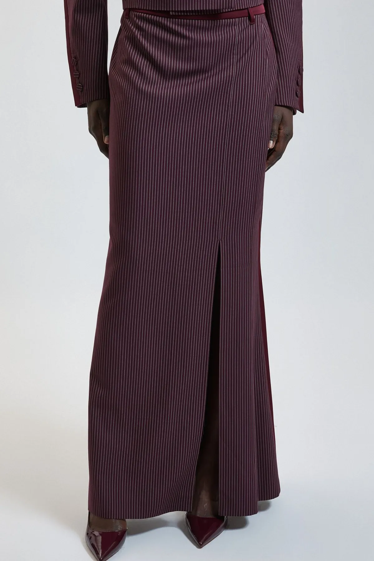 KarenMillen Jupe Longue Tailleur À Rayures Tennis Et Mélange Satiné<Femme Jupes|Jupes