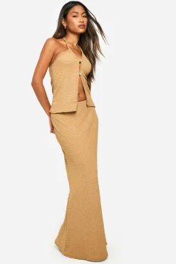boohoo Jupe longue texturée à dos nu et jupe évasée<Femme Ensembles
