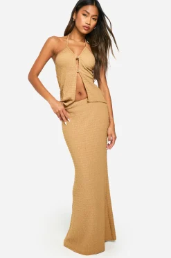 boohoo Jupe longue texturée à dos nu et jupe évasée<Femme Ensembles