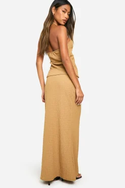boohoo Jupe longue texturée à dos nu et jupe évasée<Femme Ensembles