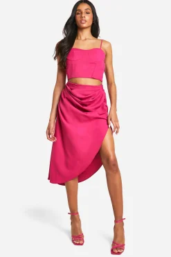 boohoo Jupe longue tissée asymétrique à fronces<Femme Jupes|Jupes