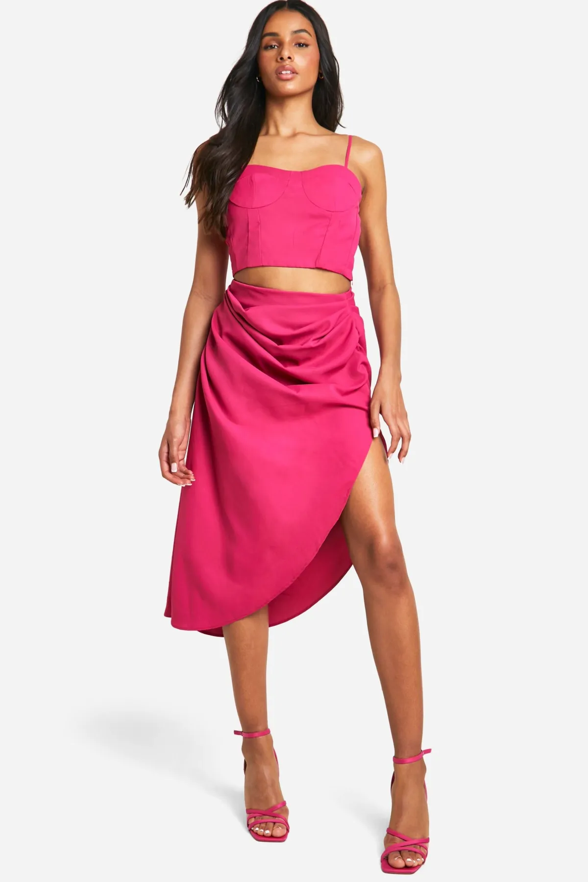 boohoo Jupe longue tissée asymétrique à fronces<Femme Jupes|Jupes