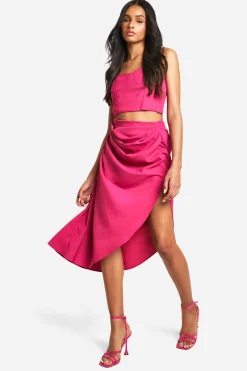 boohoo Jupe longue tissée asymétrique à fronces<Femme Jupes|Jupes