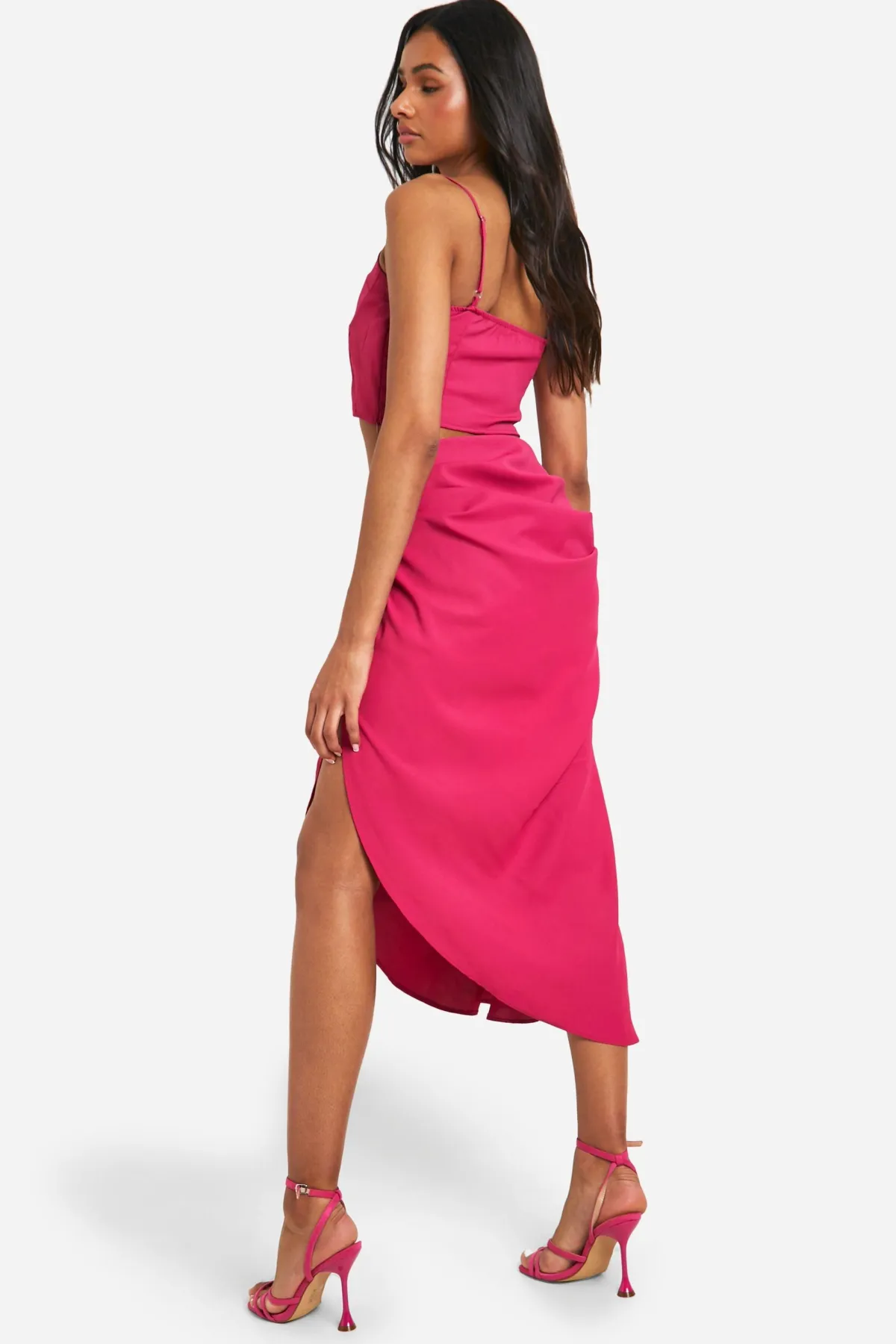 boohoo Jupe longue tissée asymétrique à fronces<Femme Jupes|Jupes
