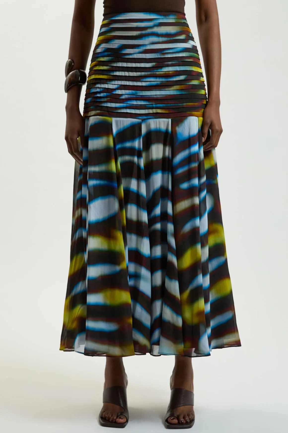 Jupe Longue Tissée En Georgette De Viscose À Imprimé Animal Avec Ourlet Asymétrique Petite Taille