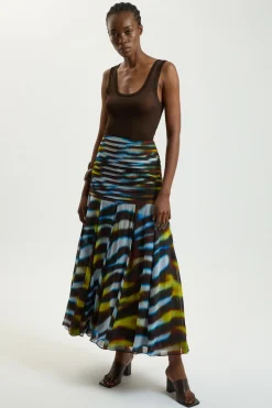 Jupe Longue Tissée En Georgette De Viscose À Imprimé Animal Avec Ourlet Asymétrique Petite Taille