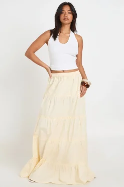 boohoo Jupe Longue Évasée En Popeline De Coton À Volants Étagés Petite<Femme Jupes|Jupes
