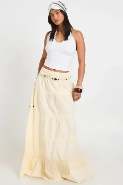 boohoo Jupe Longue Évasée En Popeline De Coton À Volants Étagés Petite<Femme Jupes|Jupes
