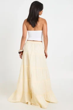boohoo Jupe Longue Évasée En Popeline De Coton À Volants Étagés Petite<Femme Jupes|Jupes