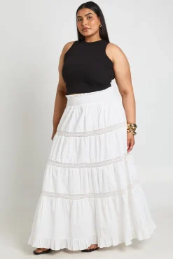 Jupe Longue Évasée En Popeline Grande Taille Avec Détails En Dentelle