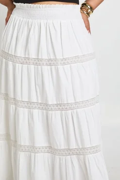 Jupe Longue Évasée En Popeline Grande Taille Avec Détails En Dentelle