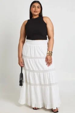 Jupe Longue Évasée En Popeline Grande Taille Avec Détails En Dentelle