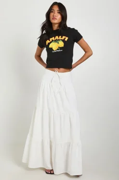 boohoo Jupe Longue À Volants Effet Lin<Femme Jupes|Jupes