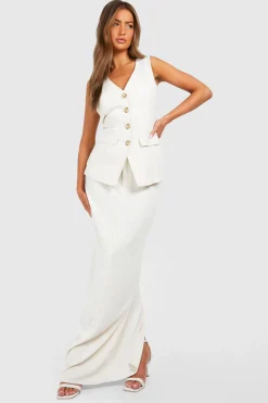 Jupe maxi ajustée en look lin, coupe colonne