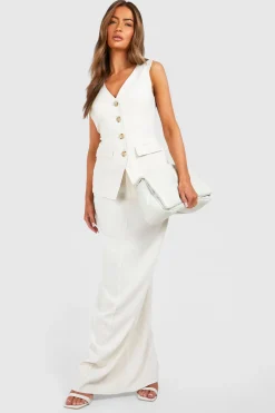 Jupe maxi ajustée en look lin, coupe colonne