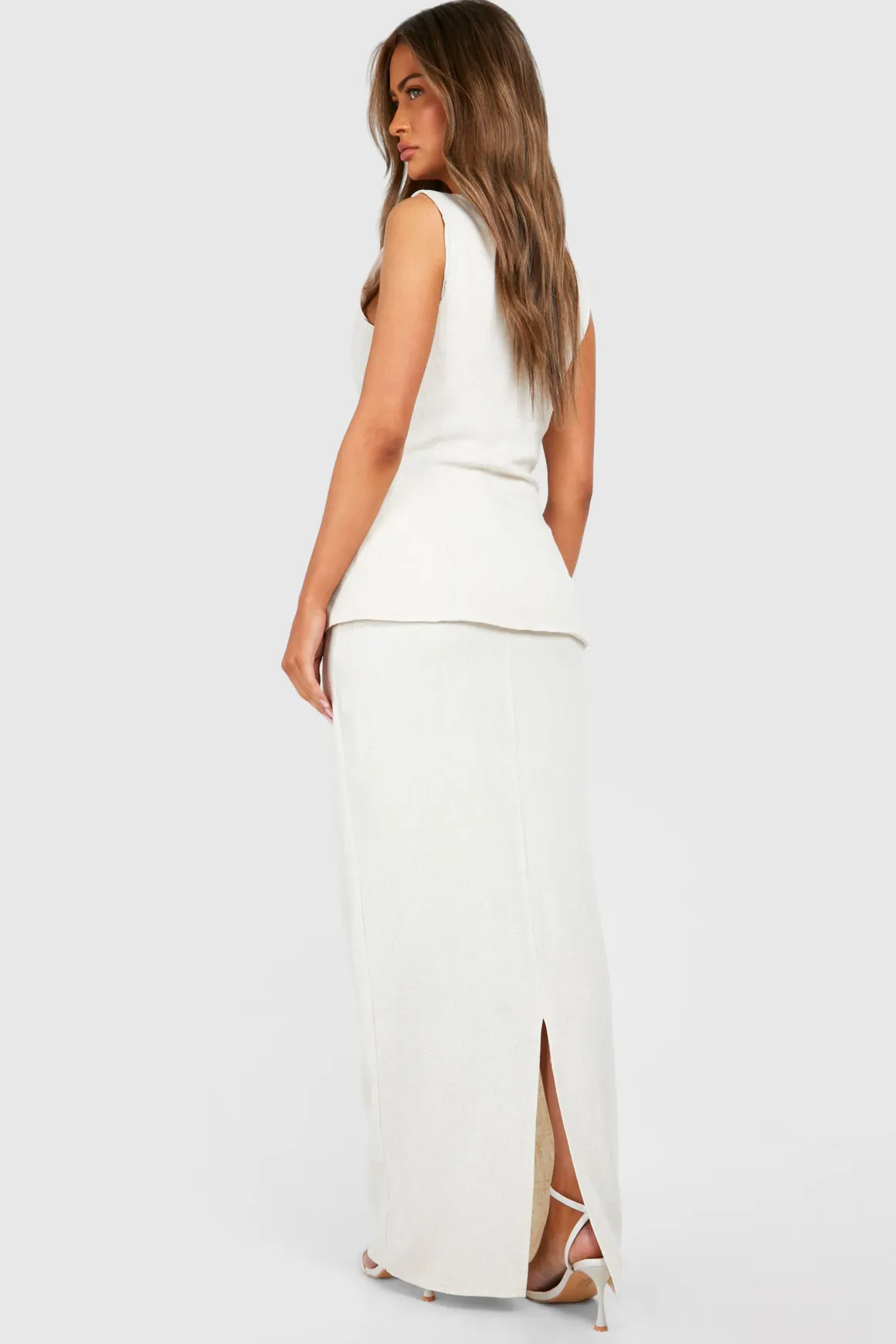 Jupe maxi ajustée en look lin, coupe colonne
