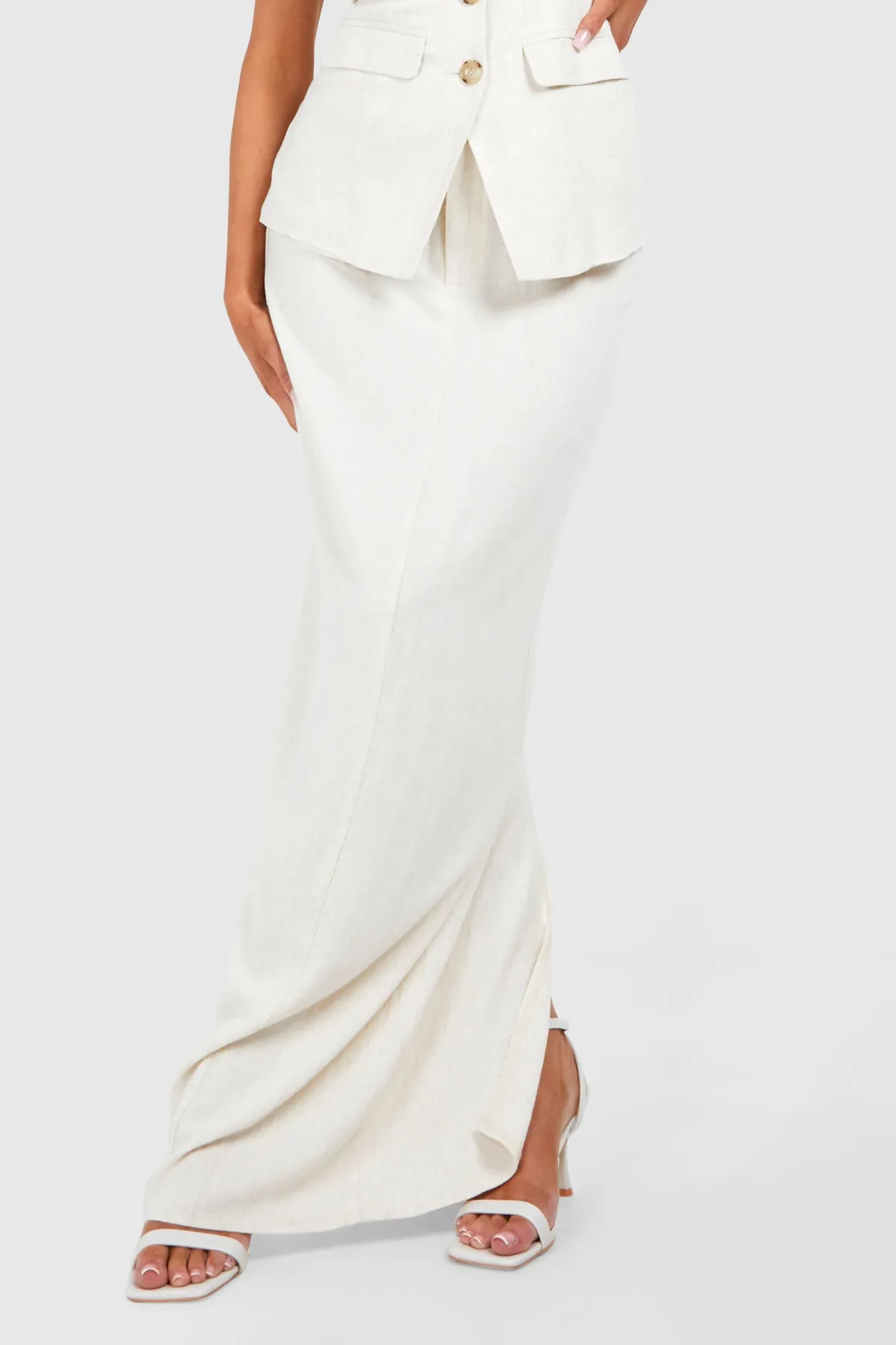 Jupe maxi ajustée en look lin, coupe colonne