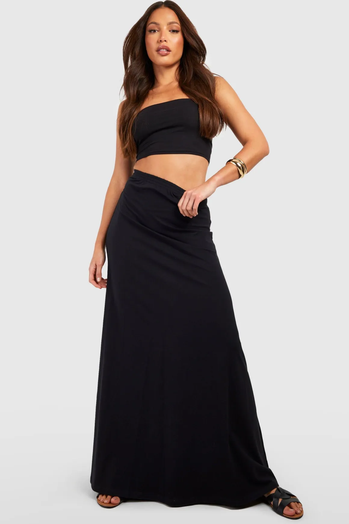 Jupe Maxi Balayant le Sol en Mélange de Coton Basique pour Grandes Tailles