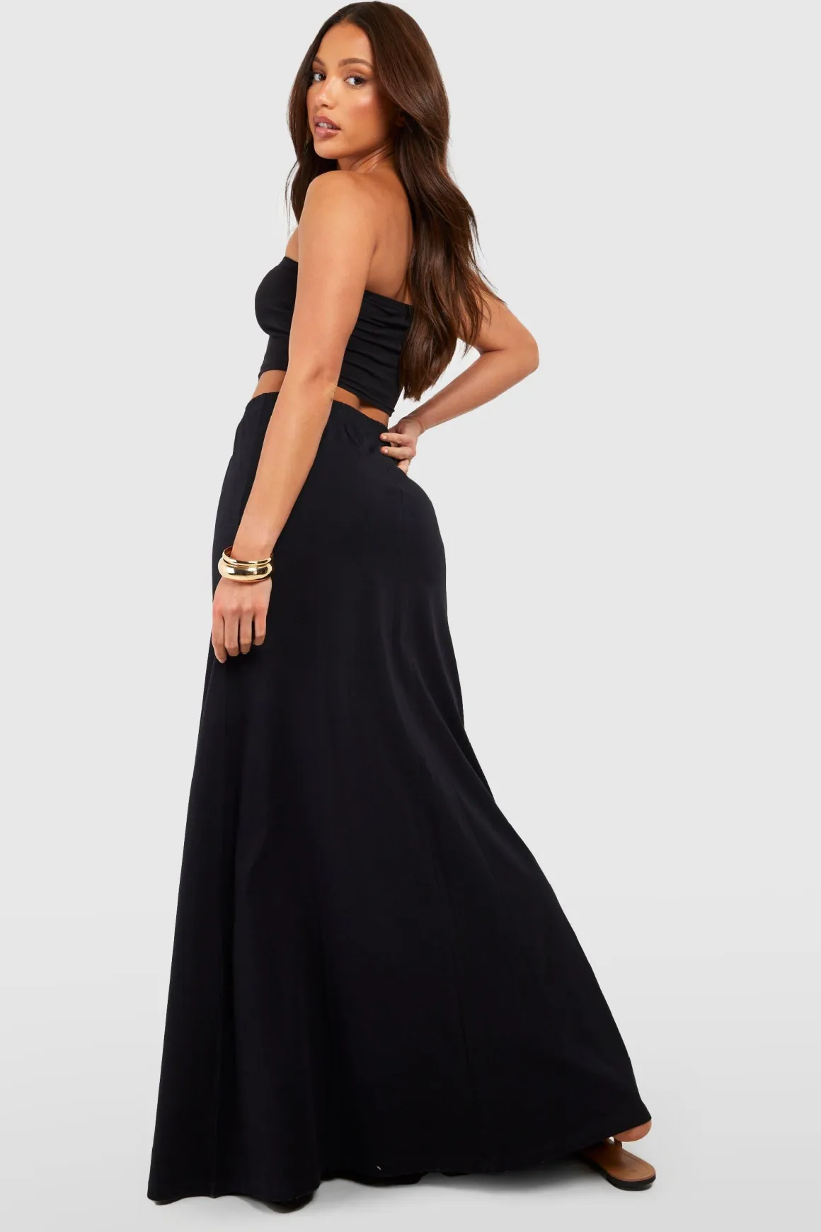 Jupe Maxi Balayant le Sol en Mélange de Coton Basique pour Grandes Tailles