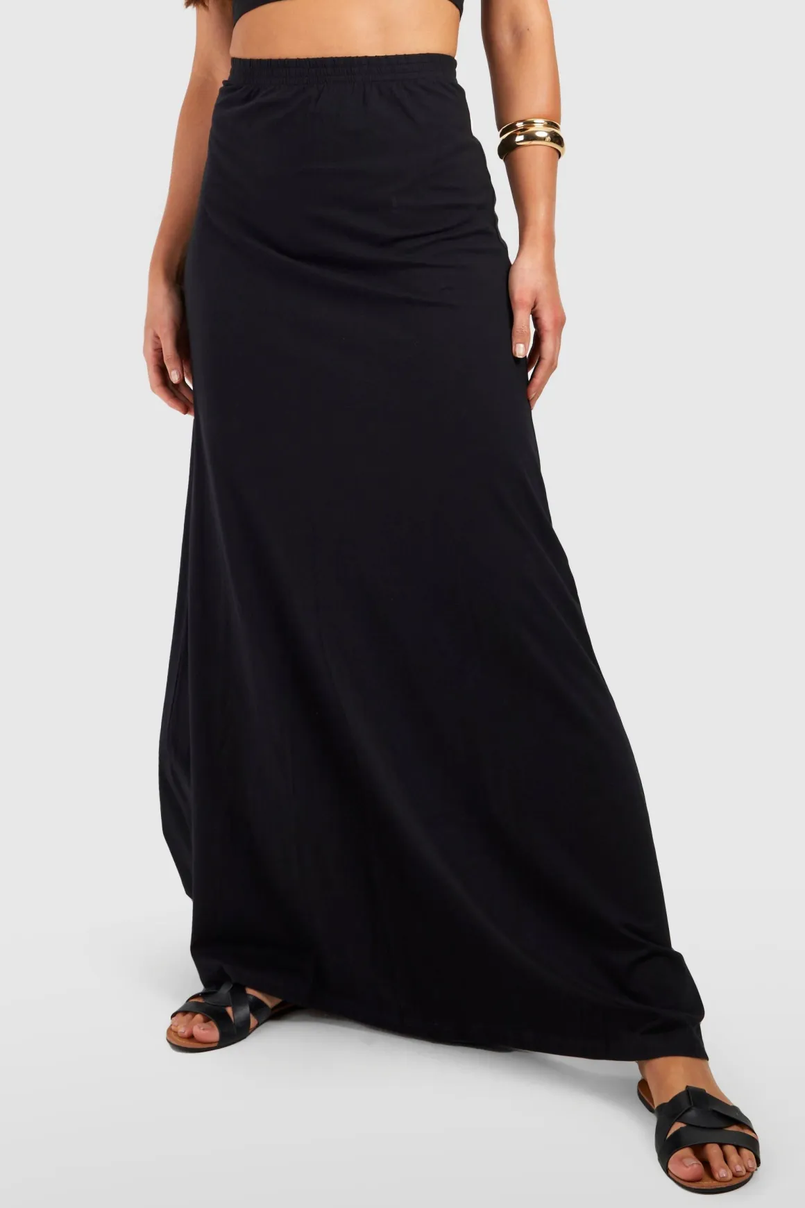 Jupe Maxi Balayant le Sol en Mélange de Coton Basique pour Grandes Tailles