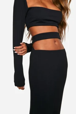 boohoo Jupe maxi colonne à côtes avec découpe à la taille<Femme Jupes|Jupes