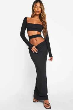 boohoo Jupe maxi colonne à côtes avec découpe à la taille<Femme Jupes|Jupes