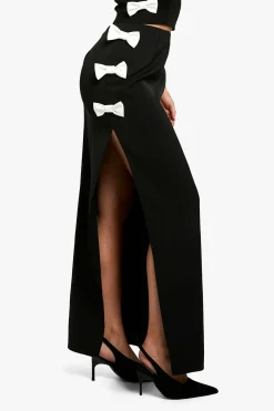 Jupe Maxi Colonne à Fente Cuisse avec Nœud Contrastant