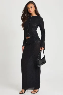 Jupe maxi colonne à sequins et à côtes