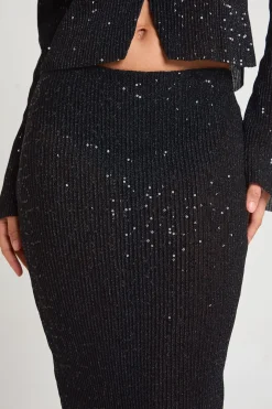 Jupe maxi colonne à sequins et à côtes