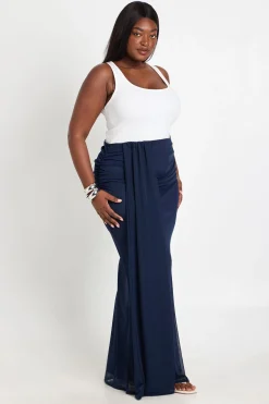 Jupe Maxi Drapée En Mesh Grande Taille