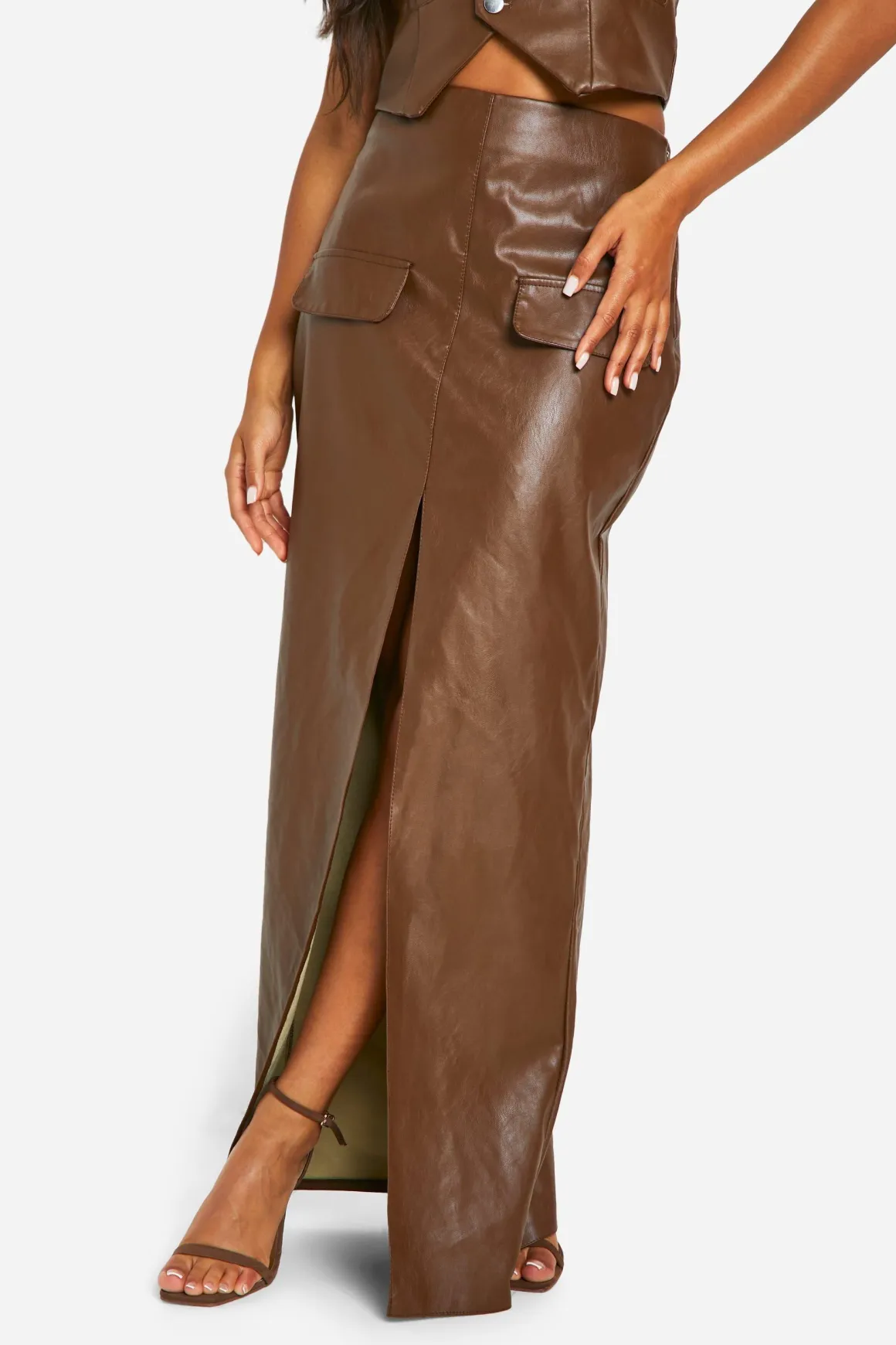 Jupe maxi drapée en synthétique avec détail de poche
