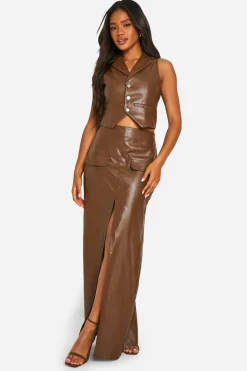 Jupe maxi drapée en synthétique avec détail de poche