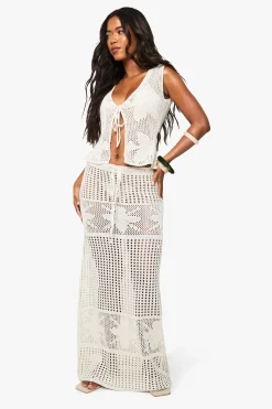 Jupe Maxi à Détail Floral en Crochet