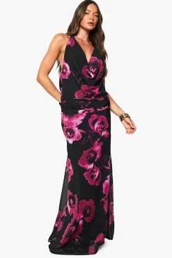 Jupe maxi en chiffon à imprimé floral avec ourlet ruisselé