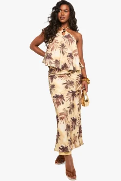 Jupe maxi en chiffon à imprimé palmier