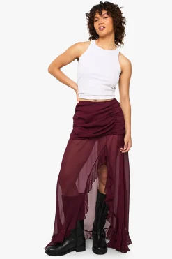 Jupe maxi en chiffon à volants et jambes fendues