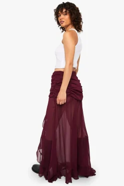Jupe maxi en chiffon à volants et jambes fendues